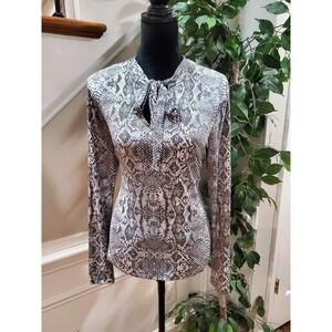 Tahari Womens White & Black Polyester Halter Neck Long Sleeve Top Blouse Medium